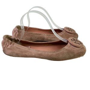 Tory Burch Womens Minnie Travel Ballet Flats 57247 Pink Slip On Suede Shoes 10